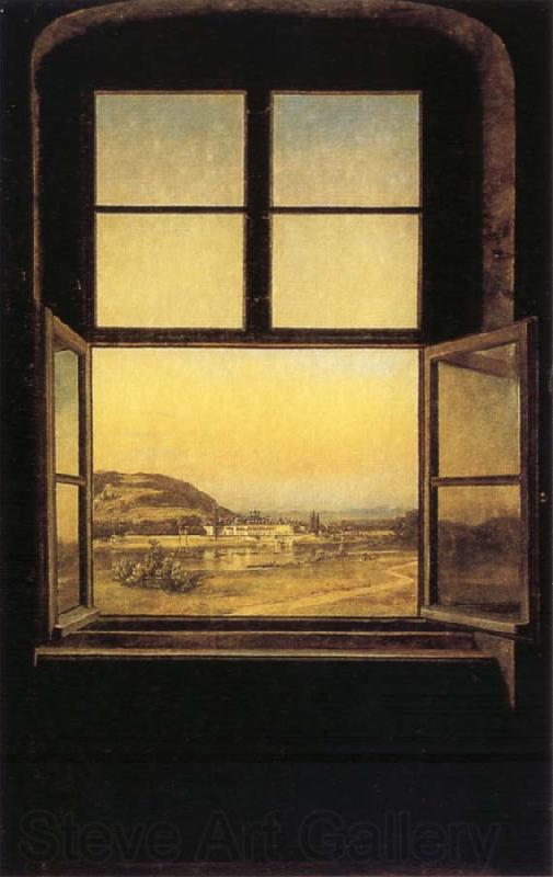 johann christian Claussen Dahl View through a Window to the Chateau of Pillnitz Spain oil painting art